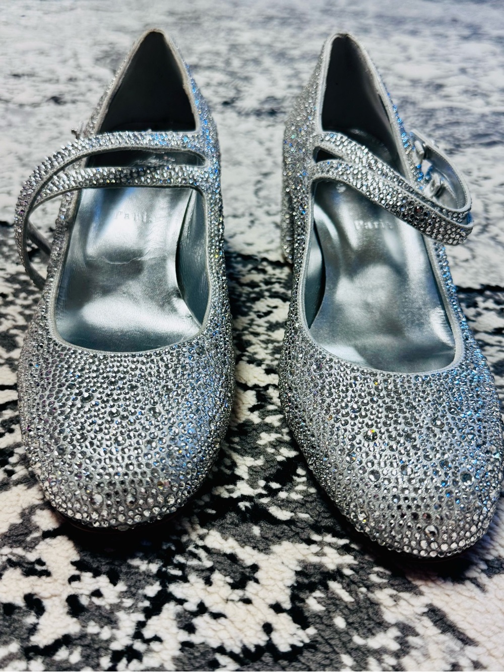 Christian Louboutin Silver Crystal-Strap Mary Jane Heels